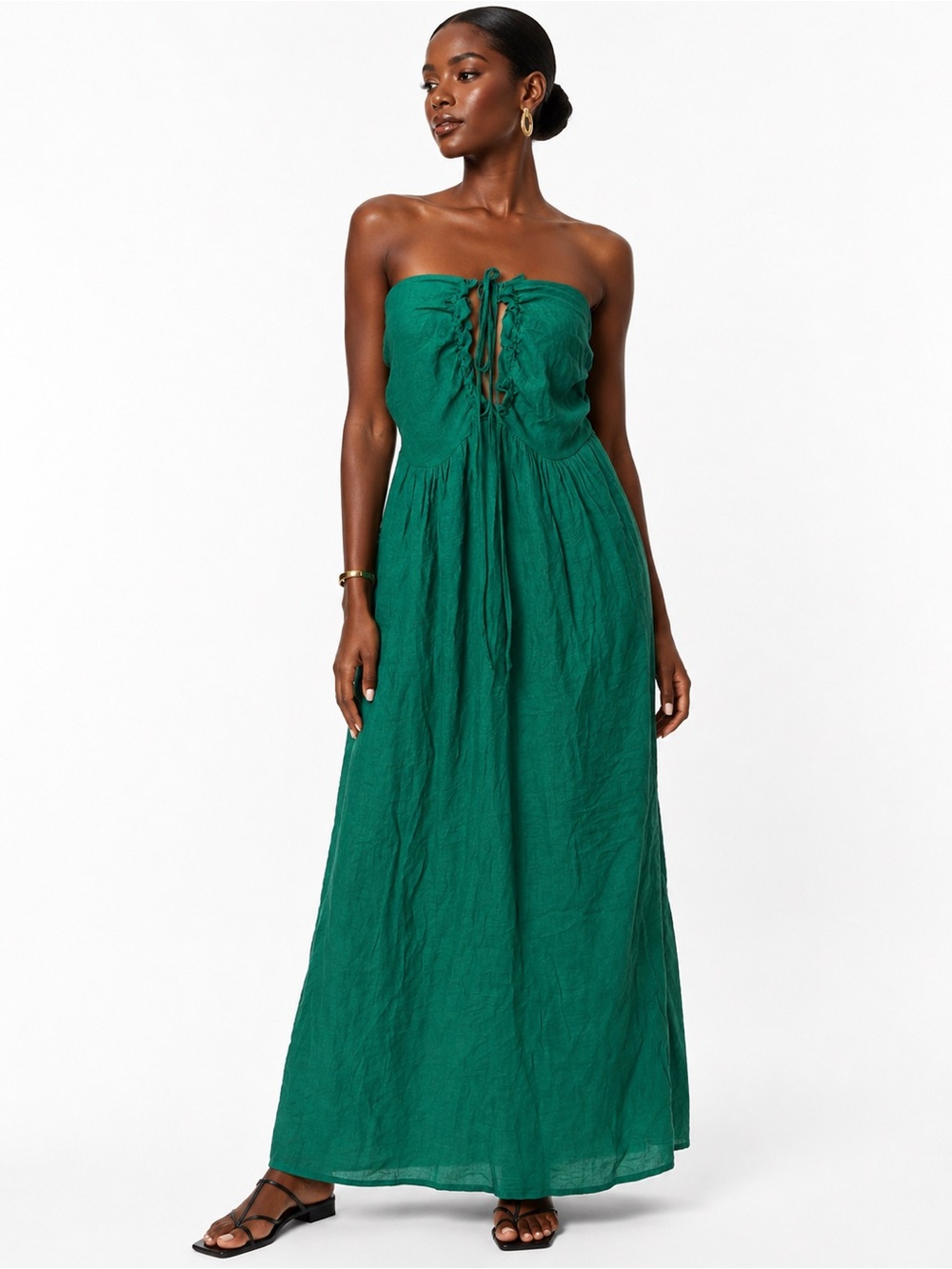 Cupshe Green Strapless Maxi Dress Smocked Back NWT Size M